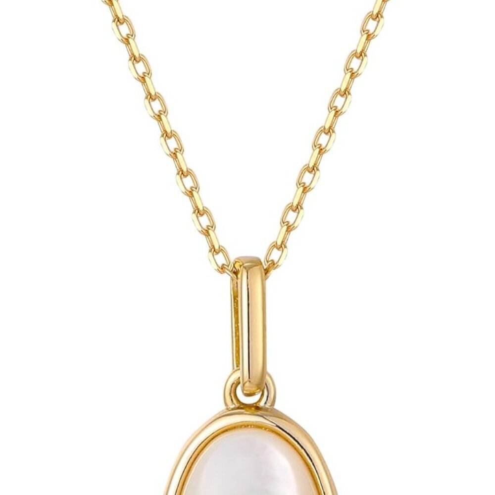 Sterling Silver Mother Of Pearl Necklace Minimalist Round Shape Gift For Women